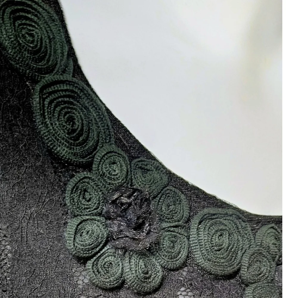 Lily by Firmiana 2X Black Lace Sharkbite Dress Rosette Neckline - Picture 6 of 13